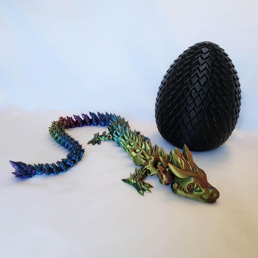 Large, Color-Changing 3D Printed Dragon with Egg. 18" Articulating Crystal Dragon with a 5" Egg. 3D Dragon Egg Fidget, Executive Desk Dragon