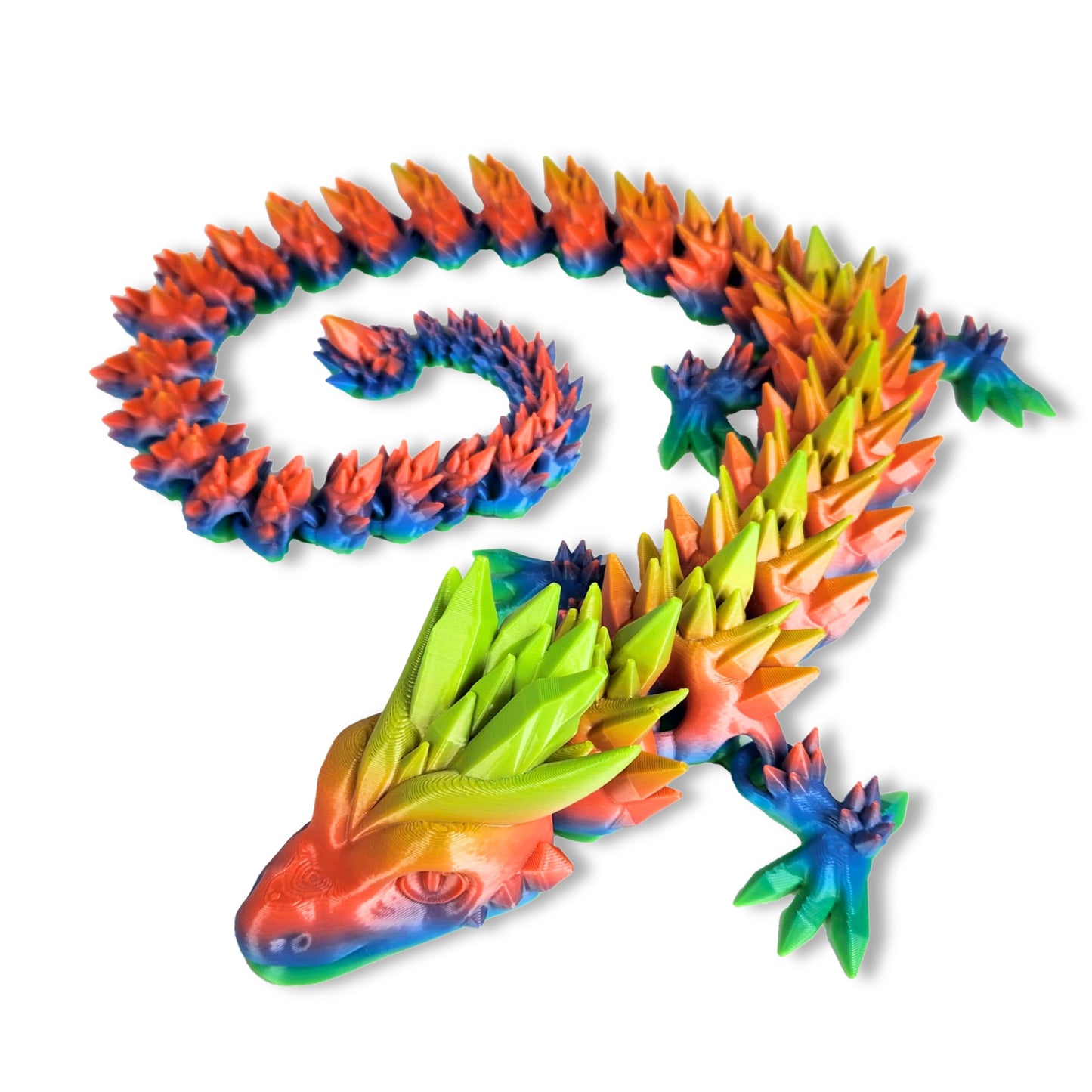 Huge 30" Articulated Crystal Dragon - Made in USA - 3D Printed, Fidget Dragon Articulating (Rainbow)