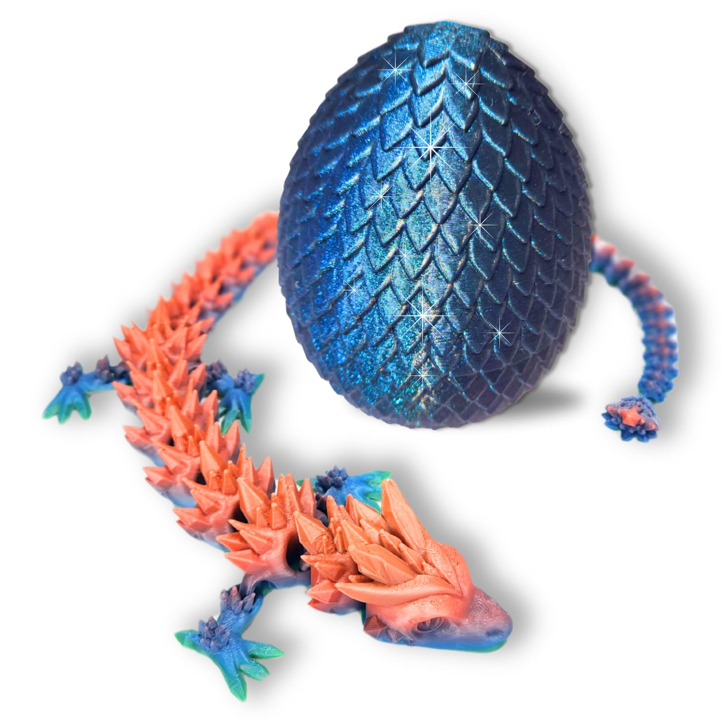 20" Articulated Crystal Dragon - Exclusive Blue Chameleon Glitter Egg, Made in USA - 3D Printed, Perfect for Kids' Room Decor (Rainbow)