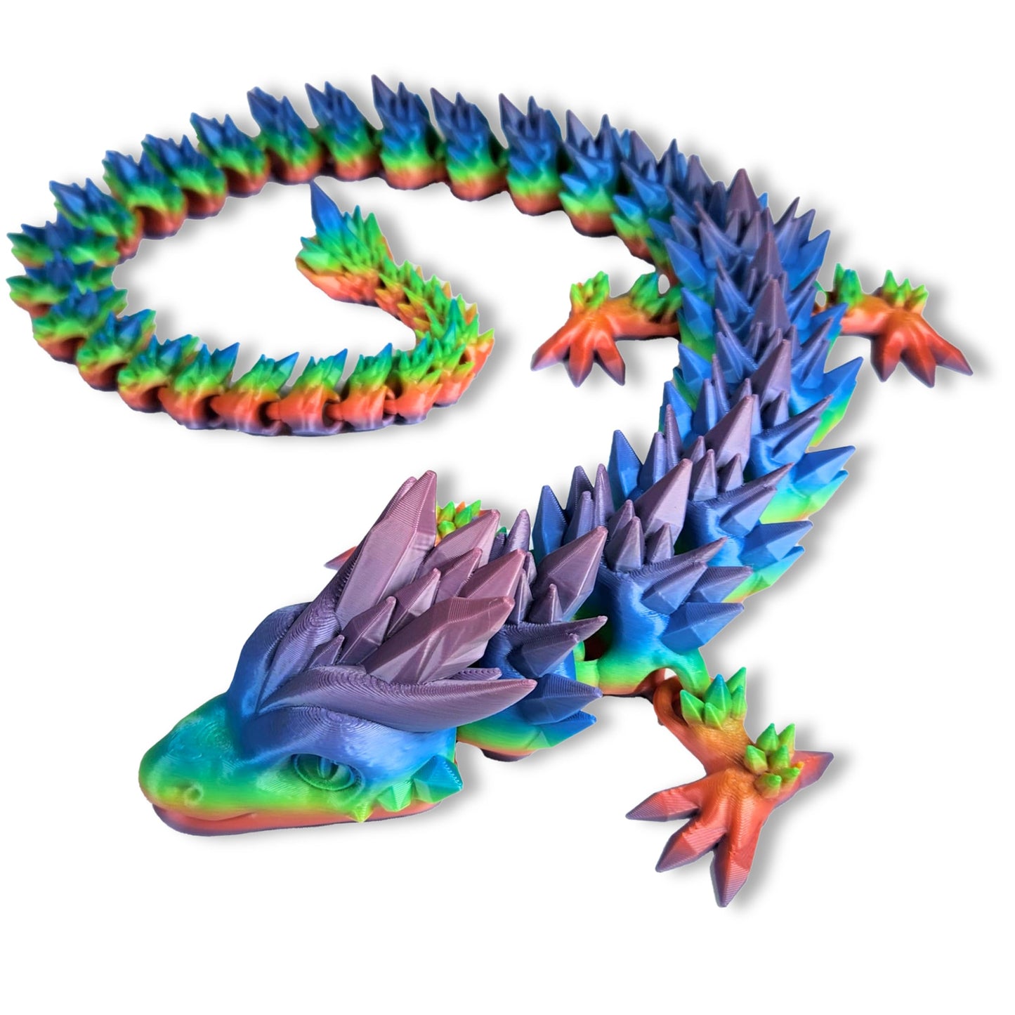 Huge 30" Articulated Crystal Dragon - Made in USA - 3D Printed, Fidget Dragon Articulating (Rainbow)