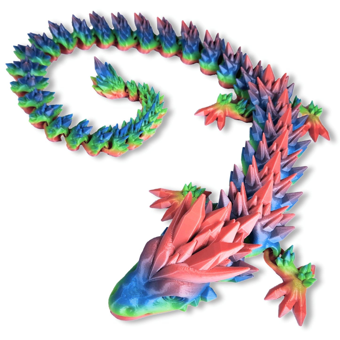 Huge 30" Articulated Crystal Dragon - Made in USA - 3D Printed, Fidget Dragon Articulating (Rainbow)
