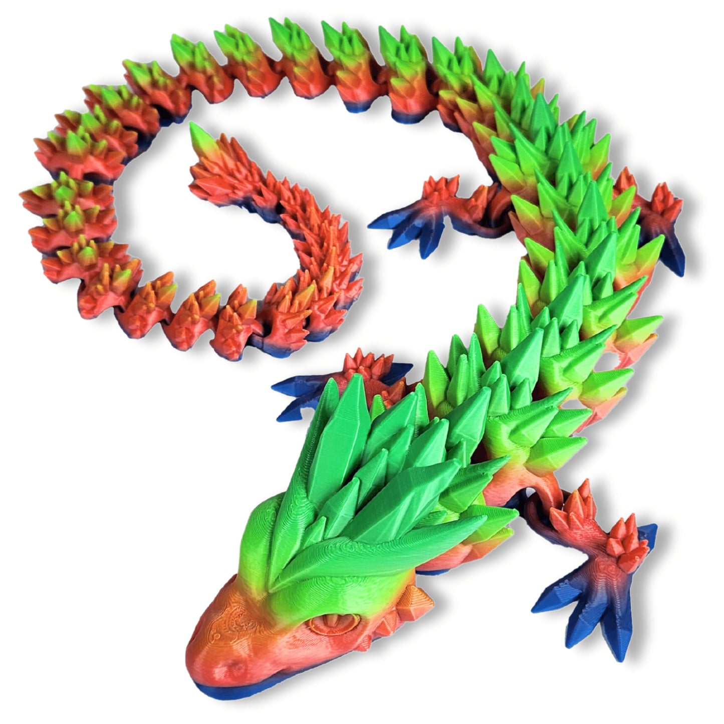 Huge 30" Articulated Crystal Dragon - Made in USA - 3D Printed, Fidget Dragon Articulating (Rainbow)