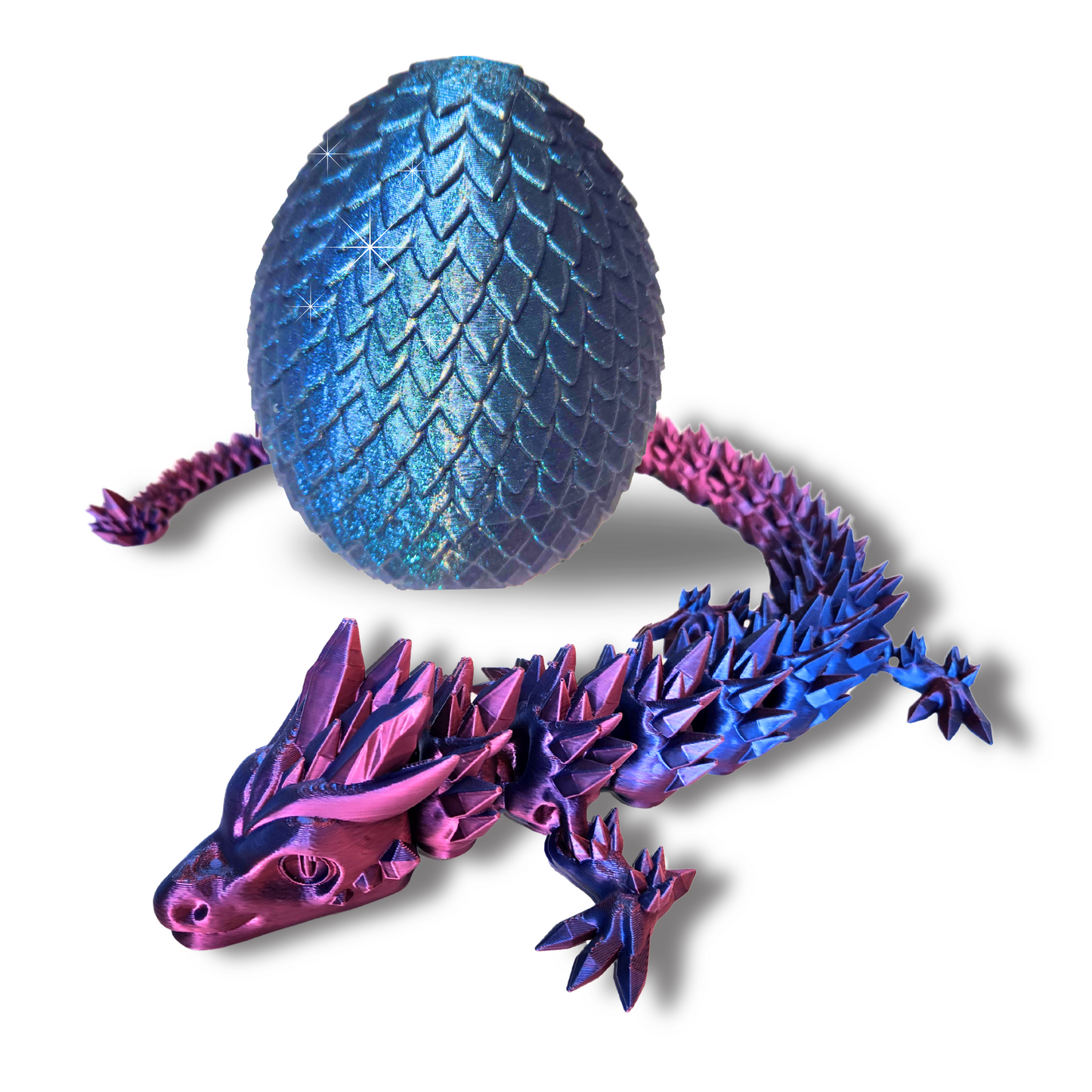 Big 20" Color Morphing, Dragon with Magic Sparkle Egg (Improved Design) Made in USA | Articulated 3D Dragon Egg