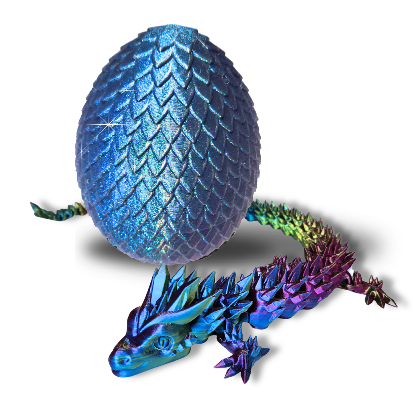 Big 20" Color Morphing, Dragon with Magic Sparkle Egg (Improved Design) Made in USA | Articulated 3D Dragon Egg
